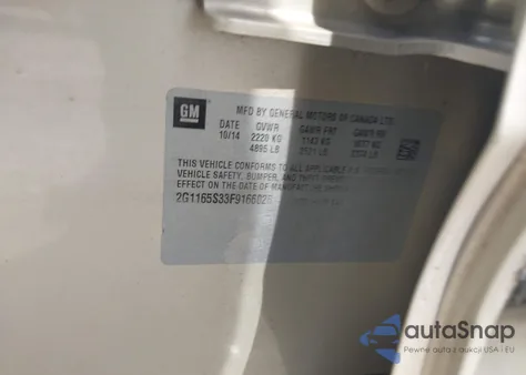 2015 Chevrolet Impala 2Lz from USA, damaged, VIN 2G1165S33F9166026